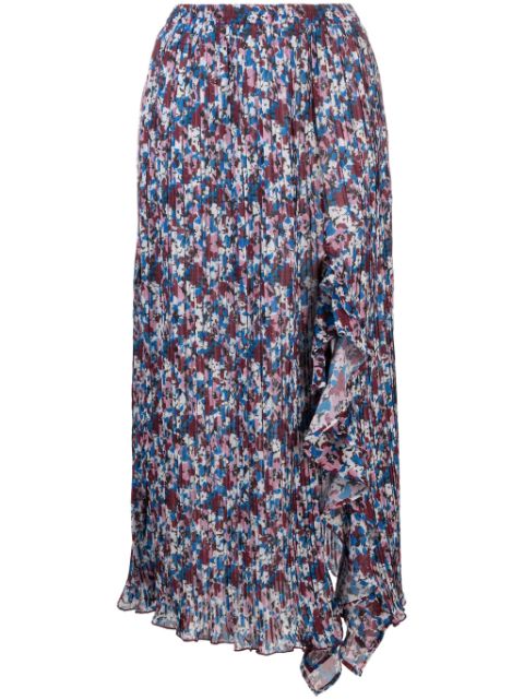 GANNI floral-print pleated midi skirt Women