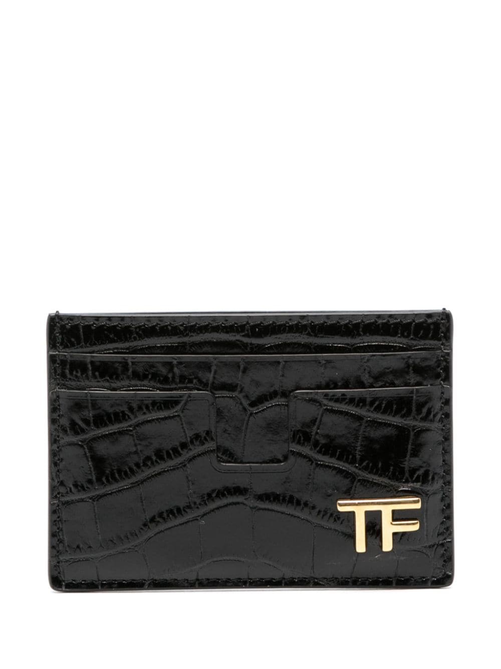 Shop Tom Ford Logo-plaque Leather Cardholder In Black