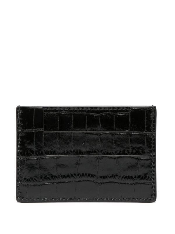 Embossed-leather card holder with logo plaque