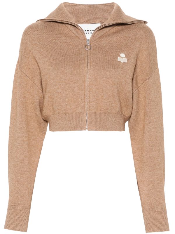 Plt Shape Camel Embroidered Cropped Zip Sweat