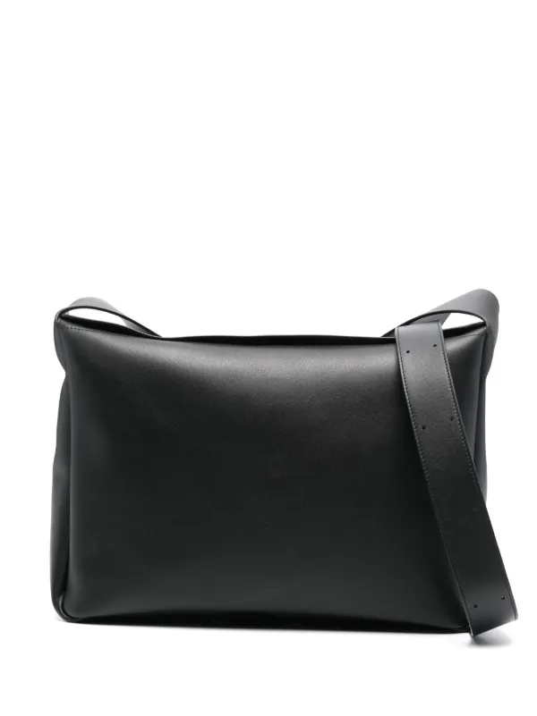 Flap leather messenger bag in black - Jil Sander