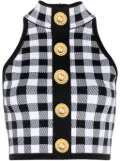 Balmain 5-Button check-pattern crop top - Black