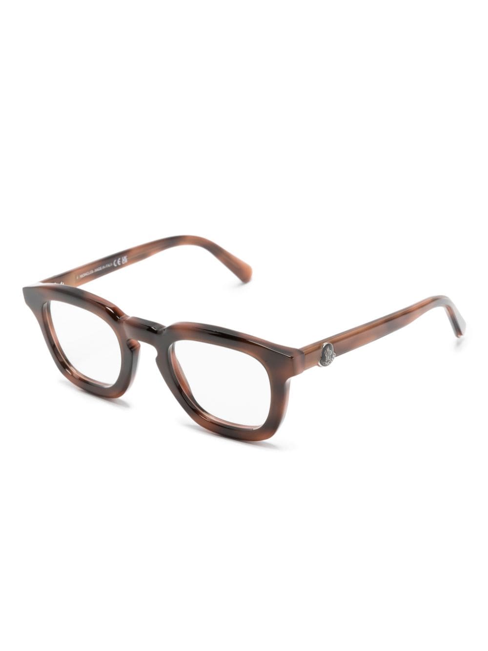 Shop Moncler Tortoiseshell Rectangle-frame Glasses In 褐色