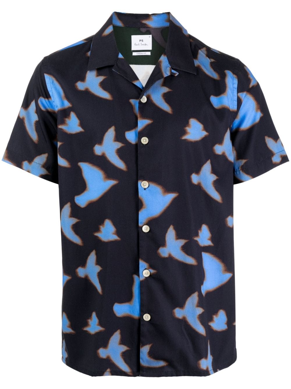 Ps By Paul Smith Graphic-print Notched-collar Shirt In Blue