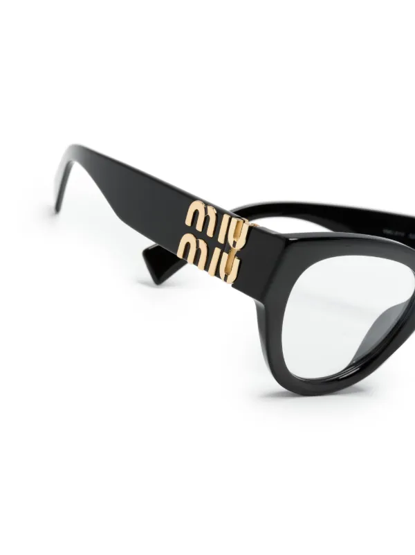 Miu Miu Eyewear logo-plaque round-frame Glasses Black FARFETCH IN