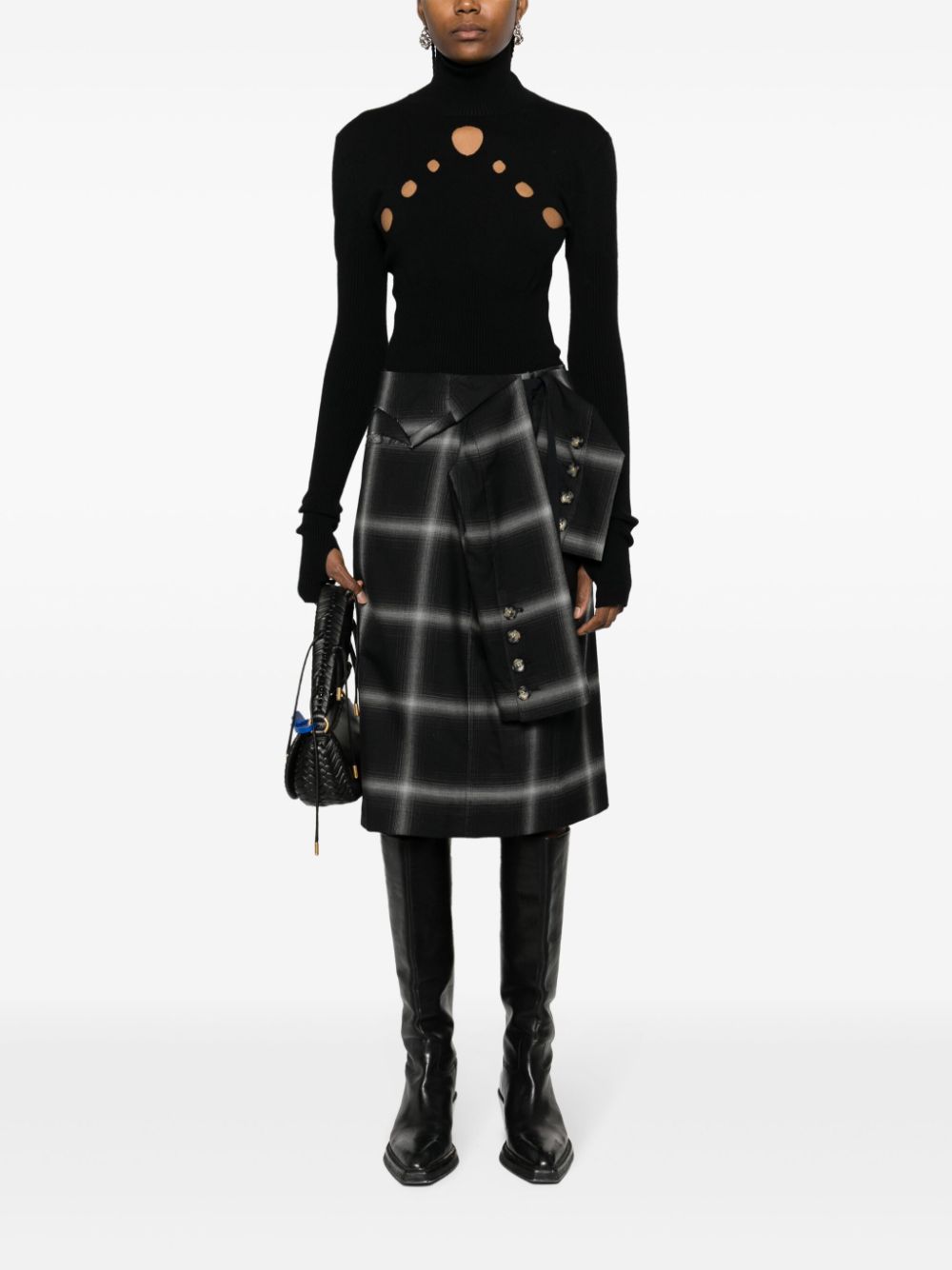 Shop Marina Yee Check-pattern Wool Skirt In Black