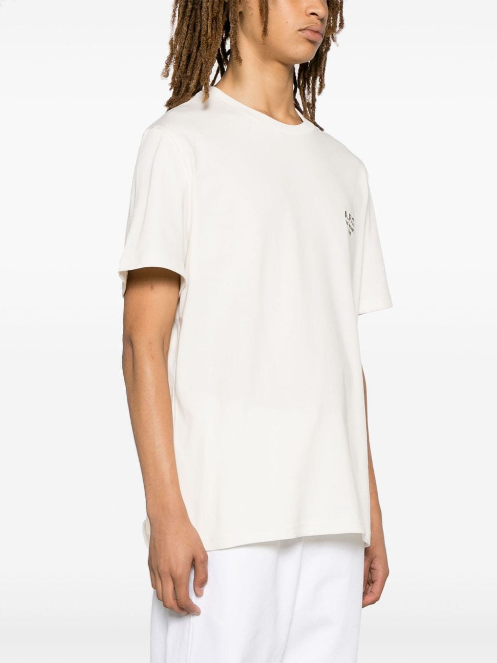 Shop Apc Embroidered-logo Cotton T-shirt In Neutrals