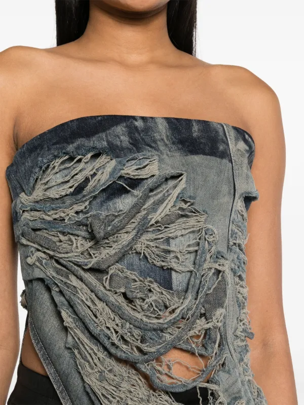 Rick Owens Luxor Asymmetric Distressed Maxi Top | Blue