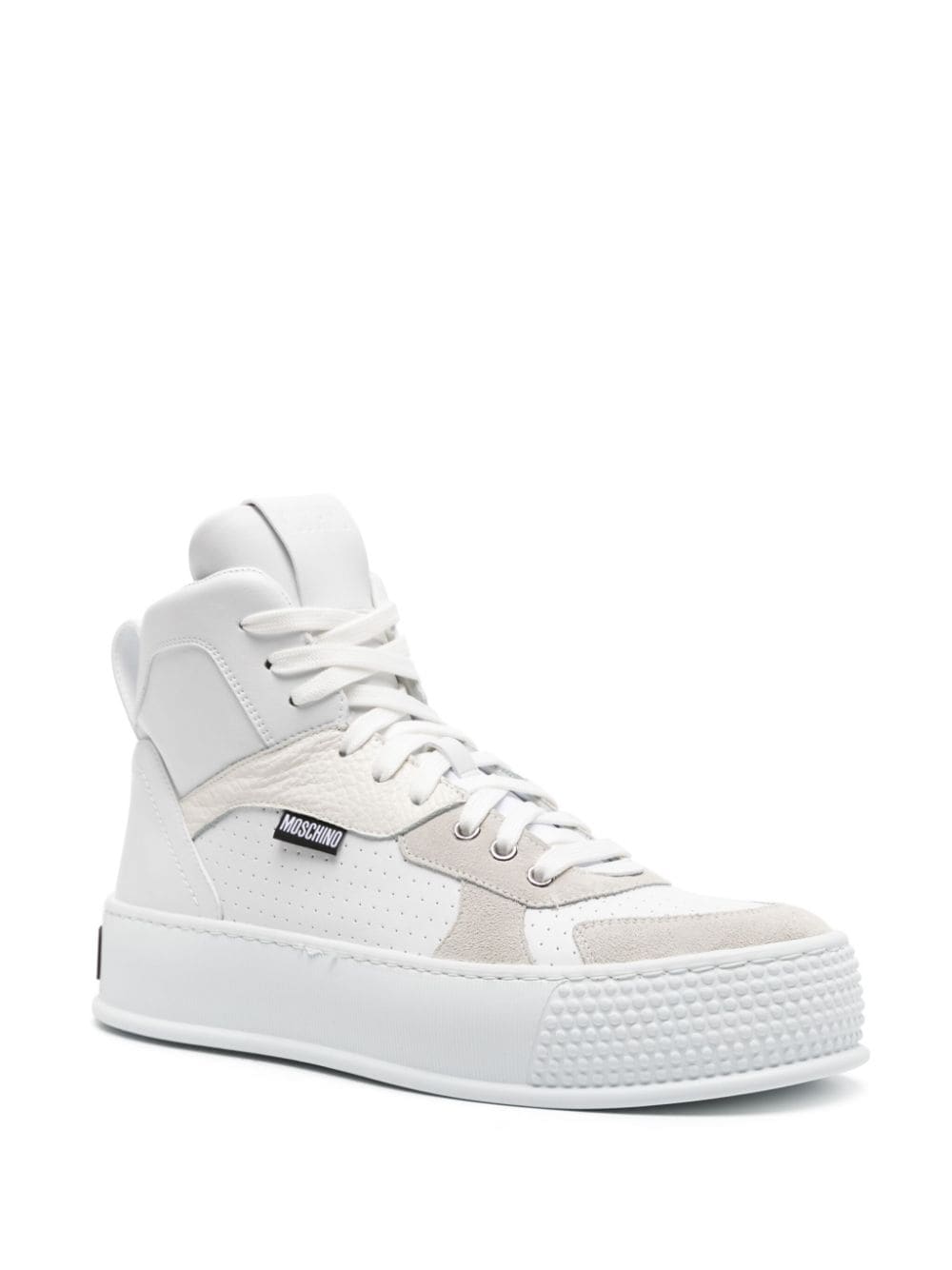 Shop Moschino Bumps & Stripes High-top Sneakers In White