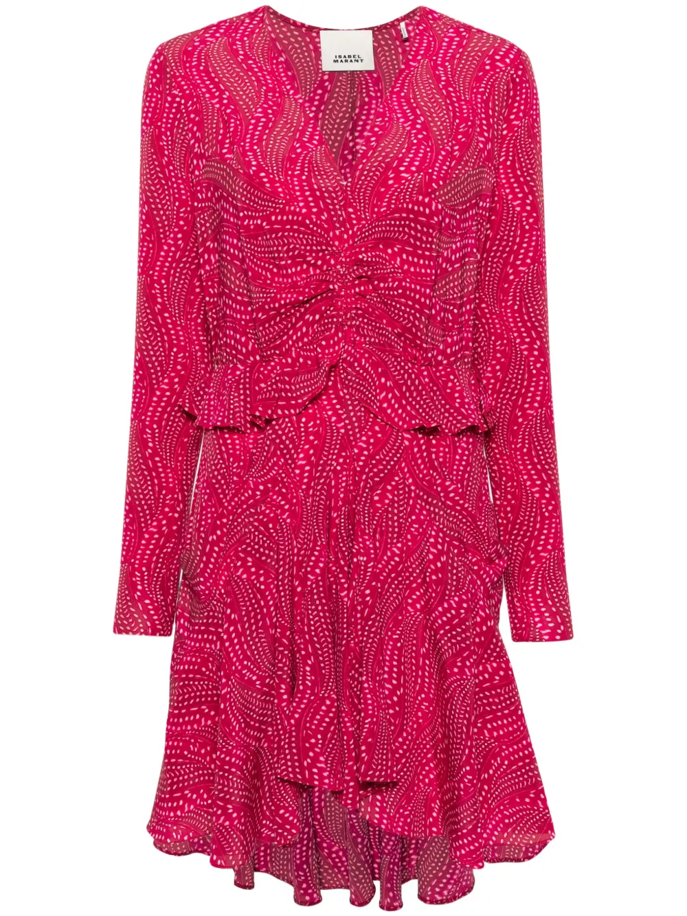 Isabel Marant Polka Dot-print Ruched Minidress In Red