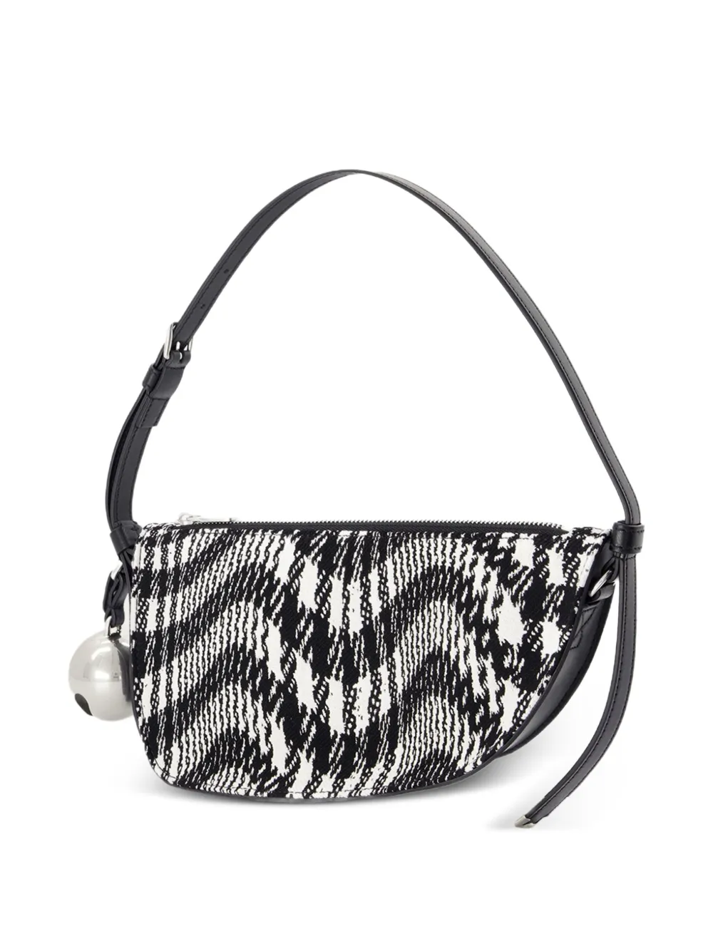 Burberry Mini Shield houndstooth-pattern half-moon bag Zwart