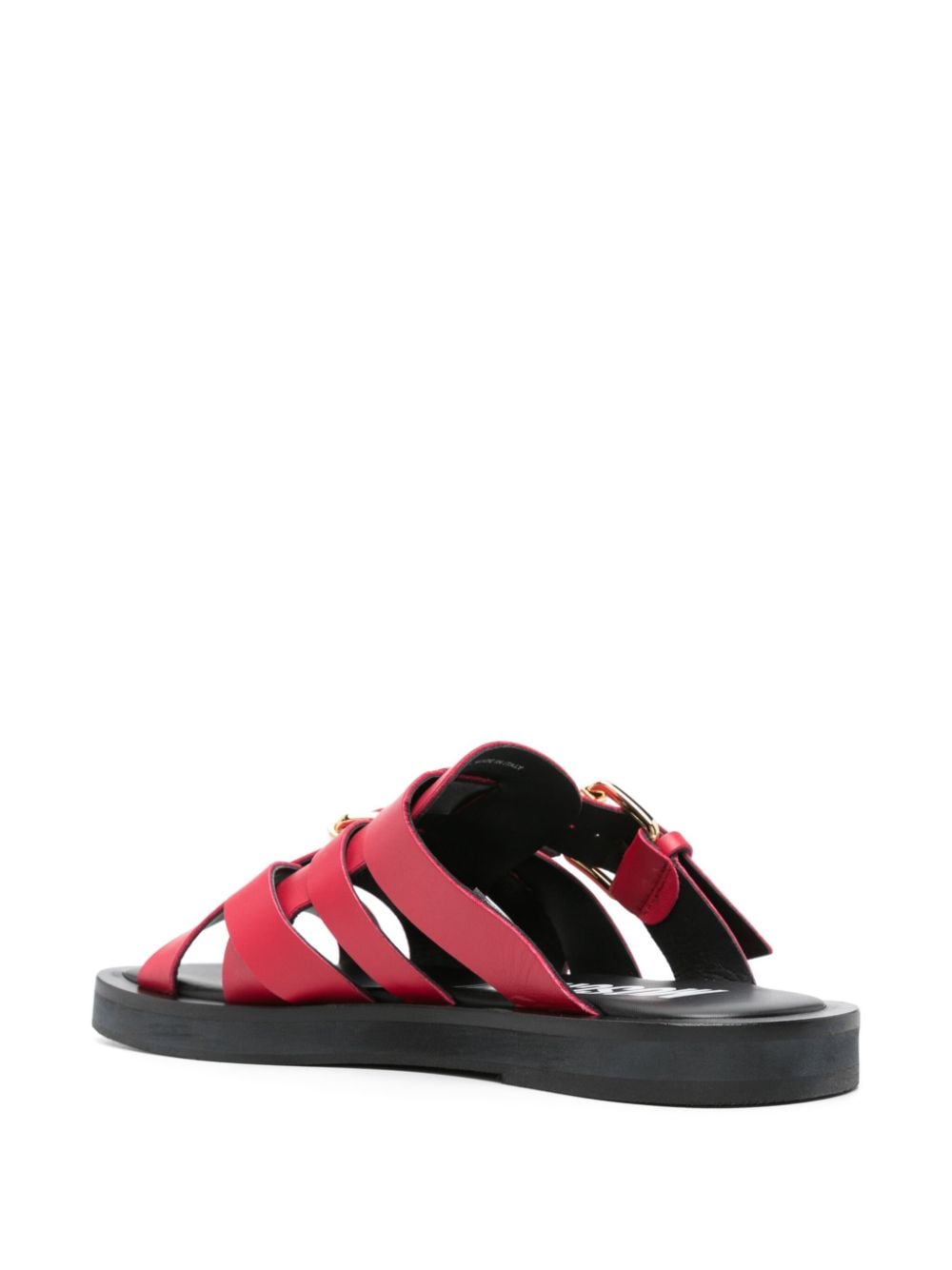 Shop Moschino Buckled Leather Slides In Red