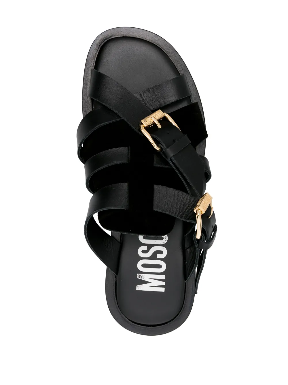 Shop Moschino Buckled Suede Slides In Black