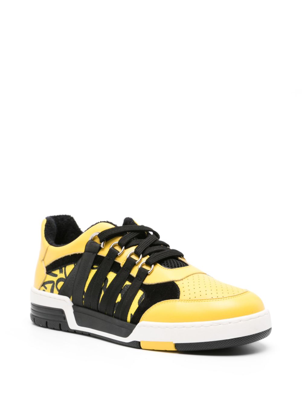 Shop Moschino Strap-detailing Leather Sneakers In Yellow