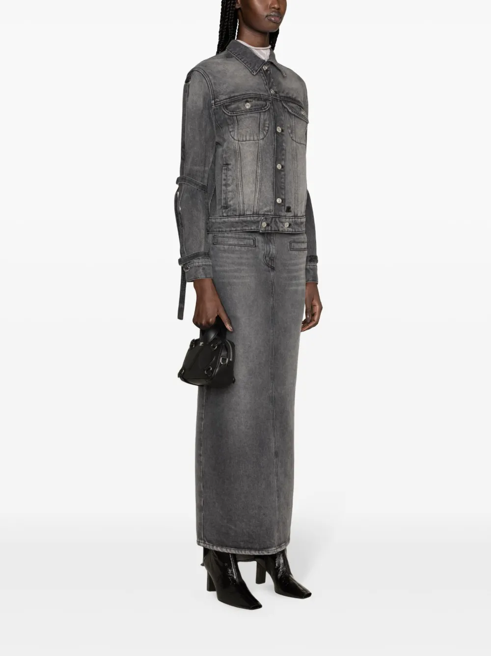 Acne Studios Buckled Stonewashed-denim Jacket In Grey