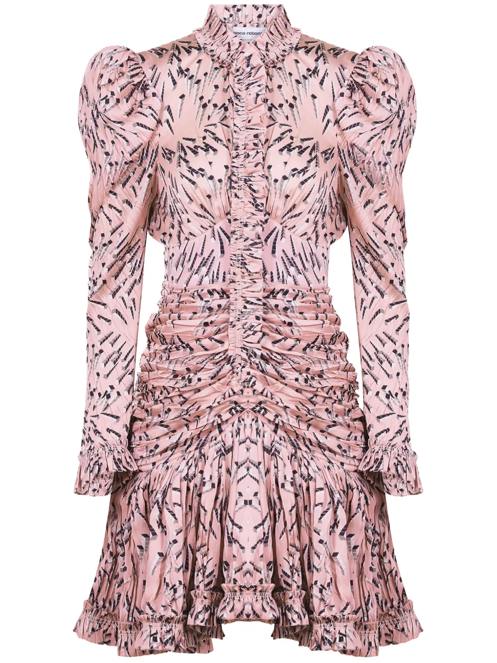 Rabanne Pink Screw Printed Ruched Mini Dress In Pink