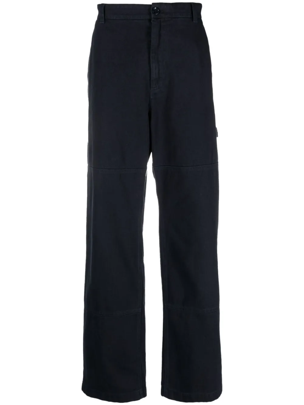 Shop Dolce & Gabbana Logo-plaque Cotton Straight Trousers In Blue