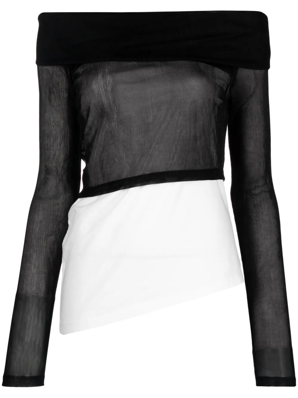 Mm6 Maison Margiela Semi-sheer Asymmetric Top In Black