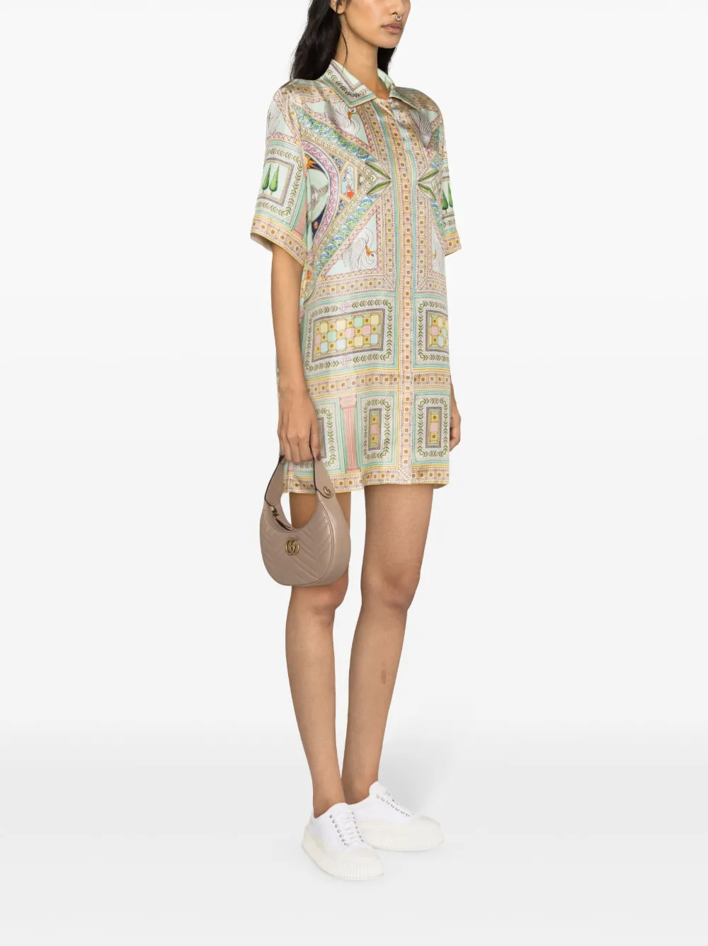 Shop Casablanca Le Labyrinthe Silk Shift Dress In Green