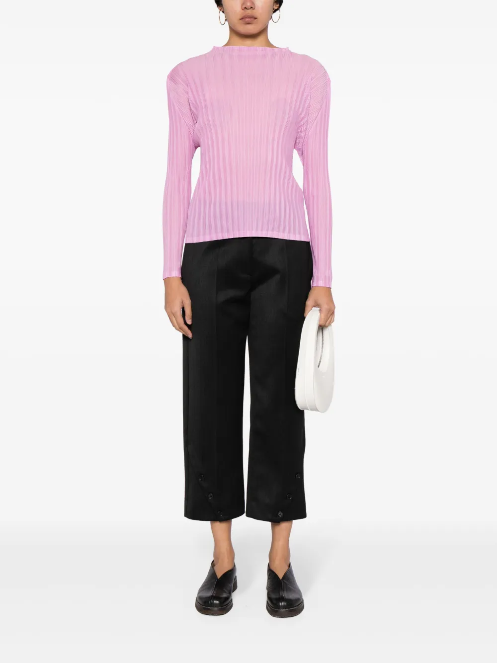 Pleats Please Issey Miyake October plissé slim top Roze