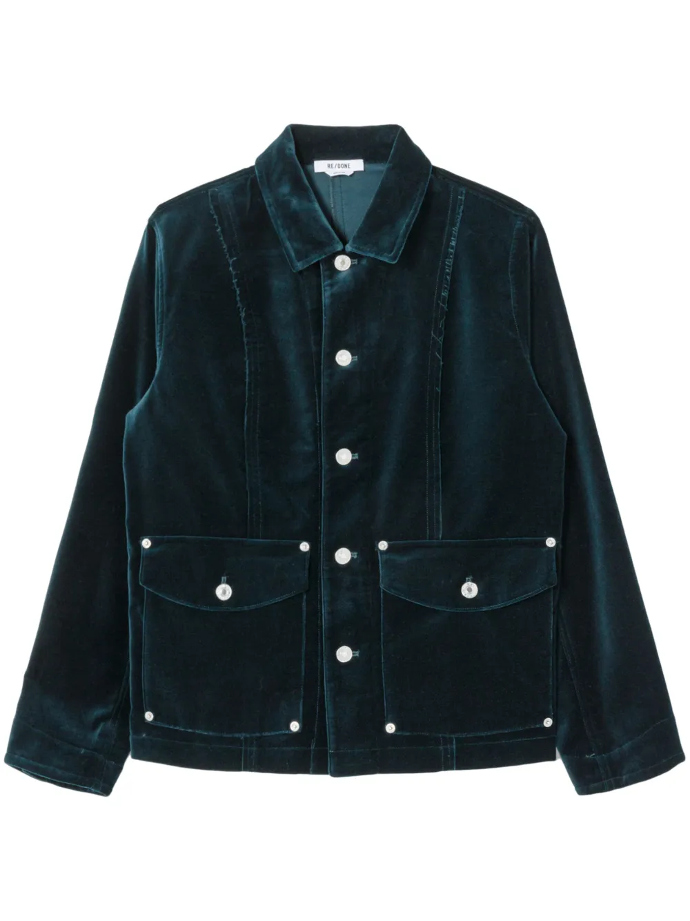 Re/done Seam-detail Velvet-finish Jacket In 蓝色