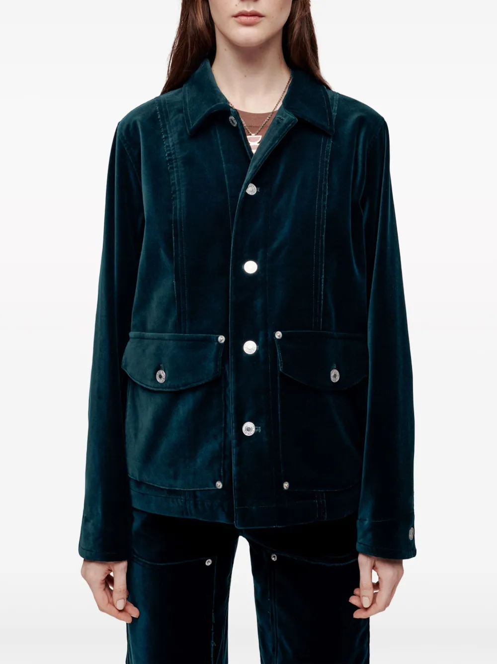Re/done Seam-detail Velvet-finish Jacket In 蓝色