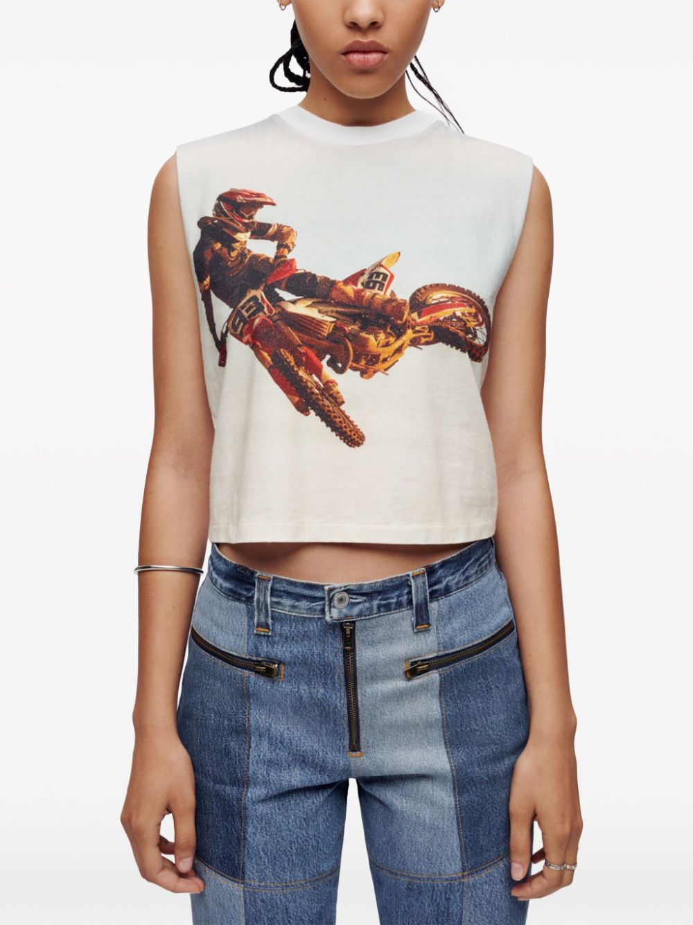 Shop Re/done Baby Muscle Motocross-print Top In White