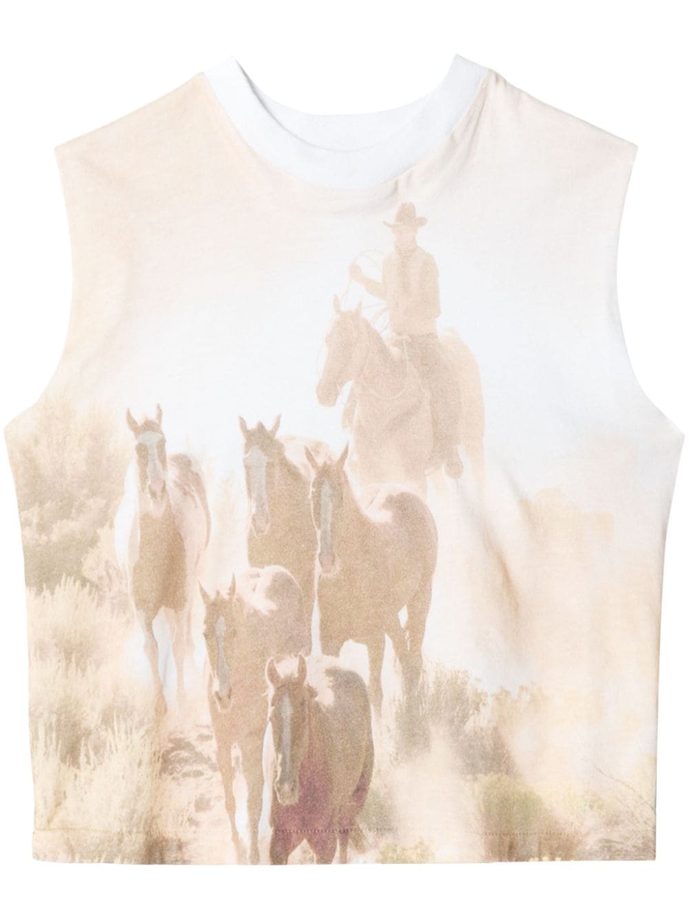 Shop Re/done Baby Muscle Cowboy-print Top In Neutrals