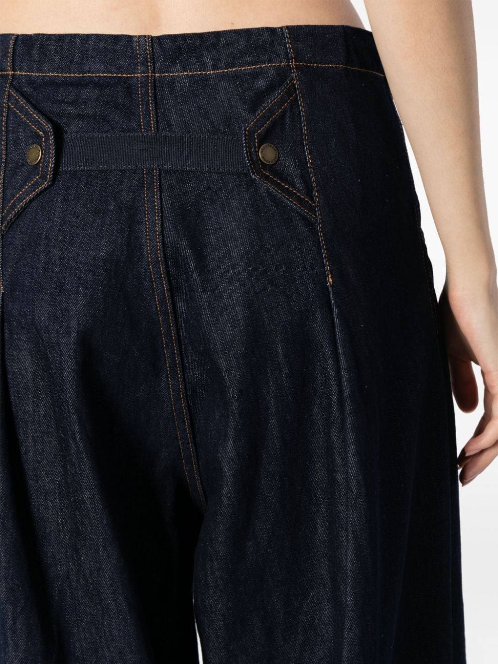 Shop Darkpark Contrast-stitching Cotton Wide-leg Jeans In Blue