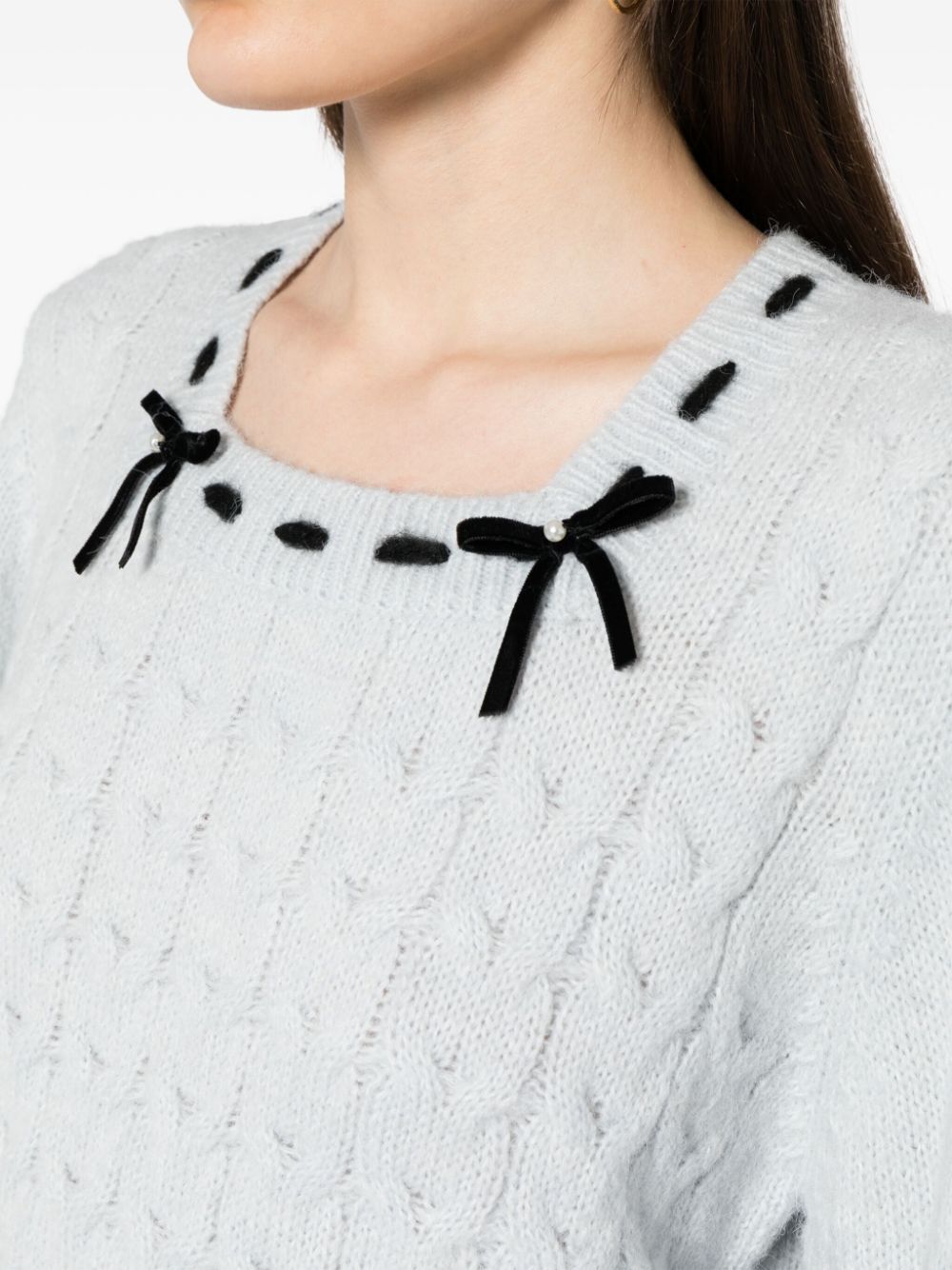 Shop B+ab Bow-detail Cable-knit Jumper In Blue