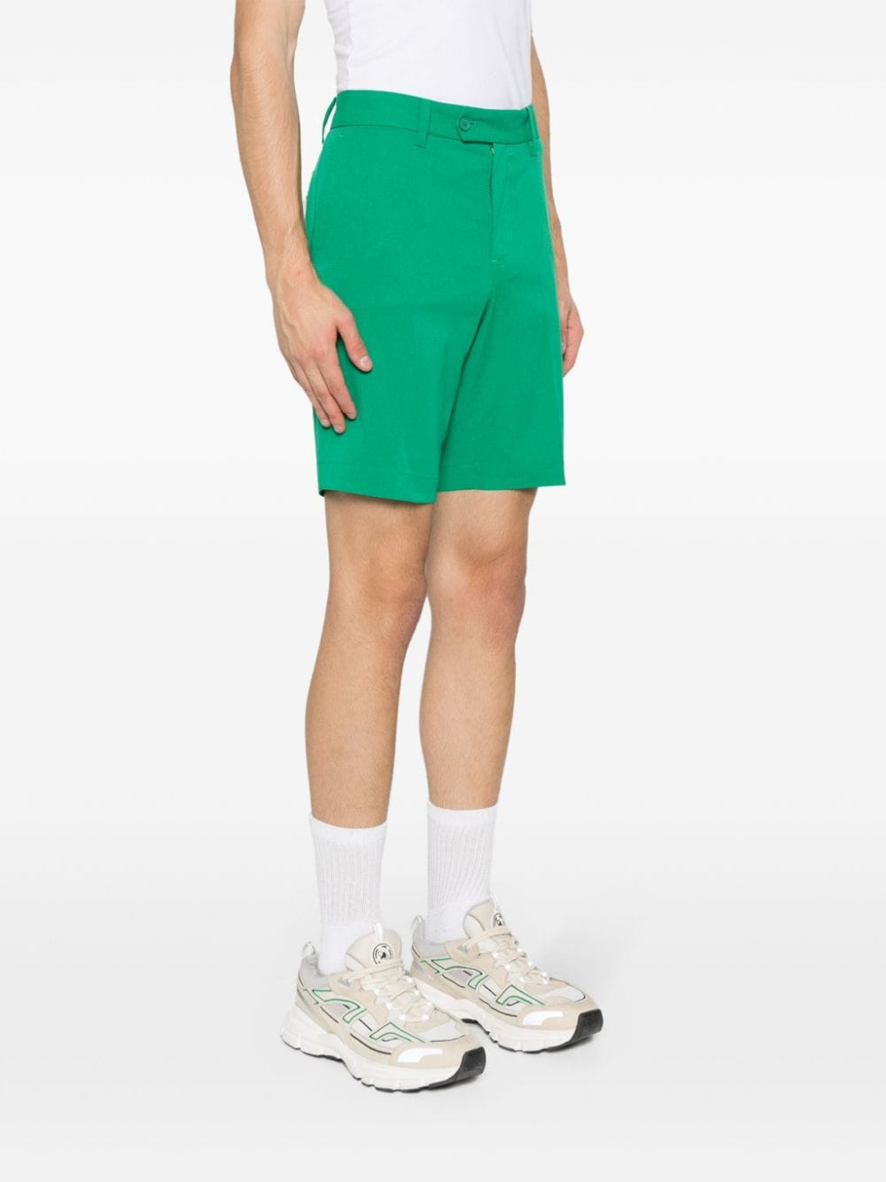 Shop J. Lindeberg Pressed-crease Button-fastening Shorts In Green