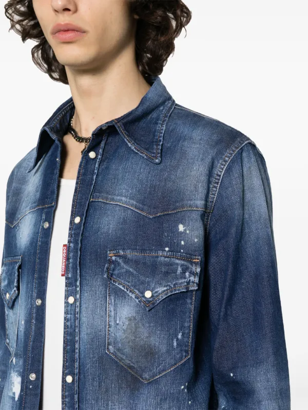 DSQUARED2 ペイント デニムシャツ | ブルー | FARFETCH JP DSQUARED2 ペイント デニムシャツ | ブルー | FARFETCH JP