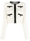 Self-Portrait waffle-knit cropped jacket - White