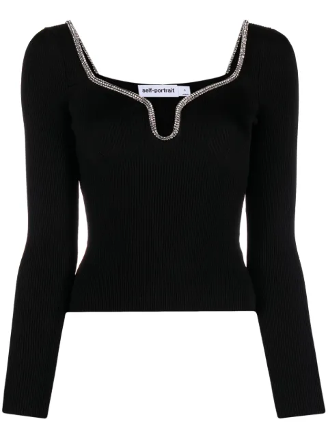 Self-Portrait crystal-embellished ribbed-knit jumper