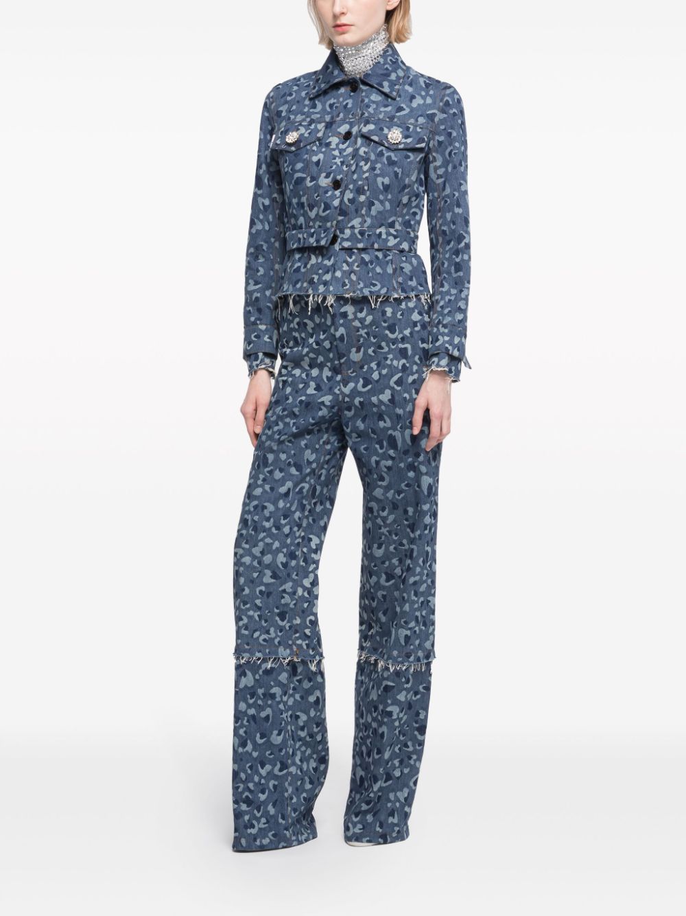 Shop Az Factory Linda Leopard-print Wide-leg Trousers In Blue
