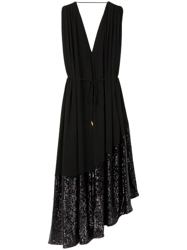 chinese dress ladies Valentine High-Slit Pleated Maxi Dress in Black, XXL / Black