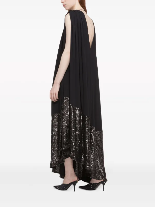 sequin pleated maxi dress Black Elegant Sequin Satin Pleated Long Maxi Dress