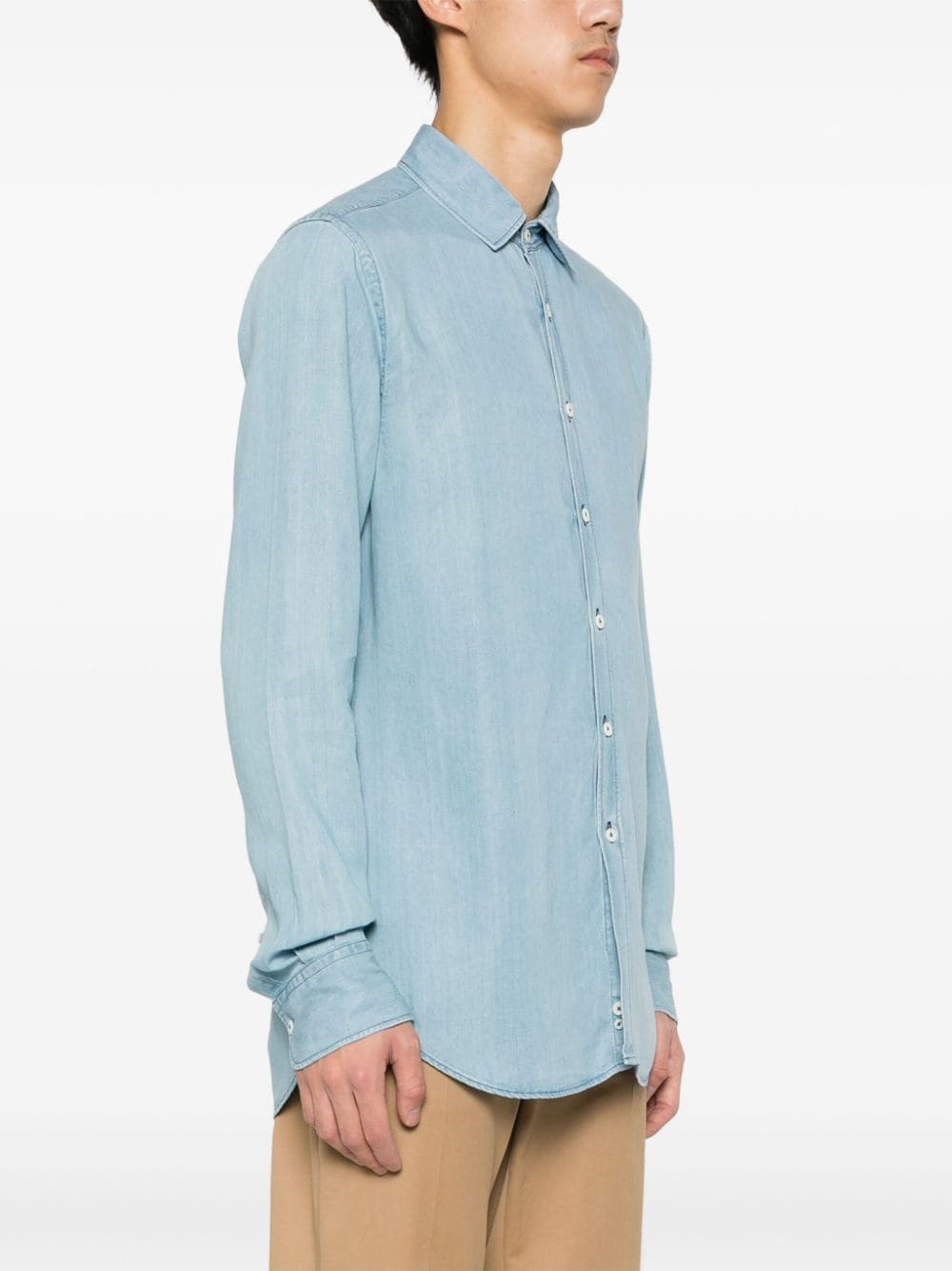 Shop Canali Long-sleeve Denim Shirt In 301 Blue