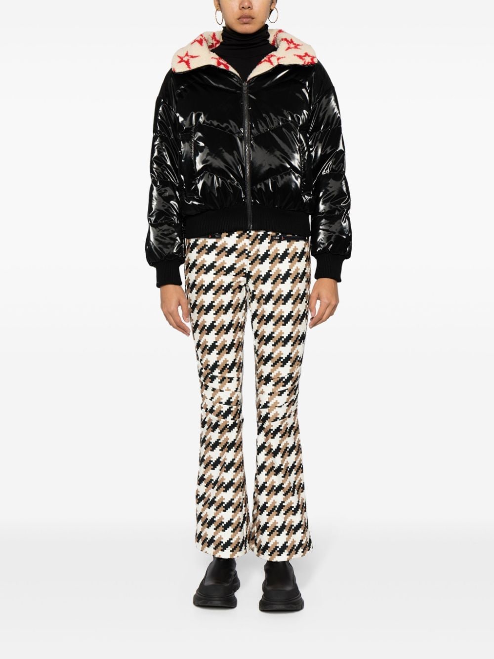Shop Perfect Moment Aurora Houndstooth Flared Trousers In Brown