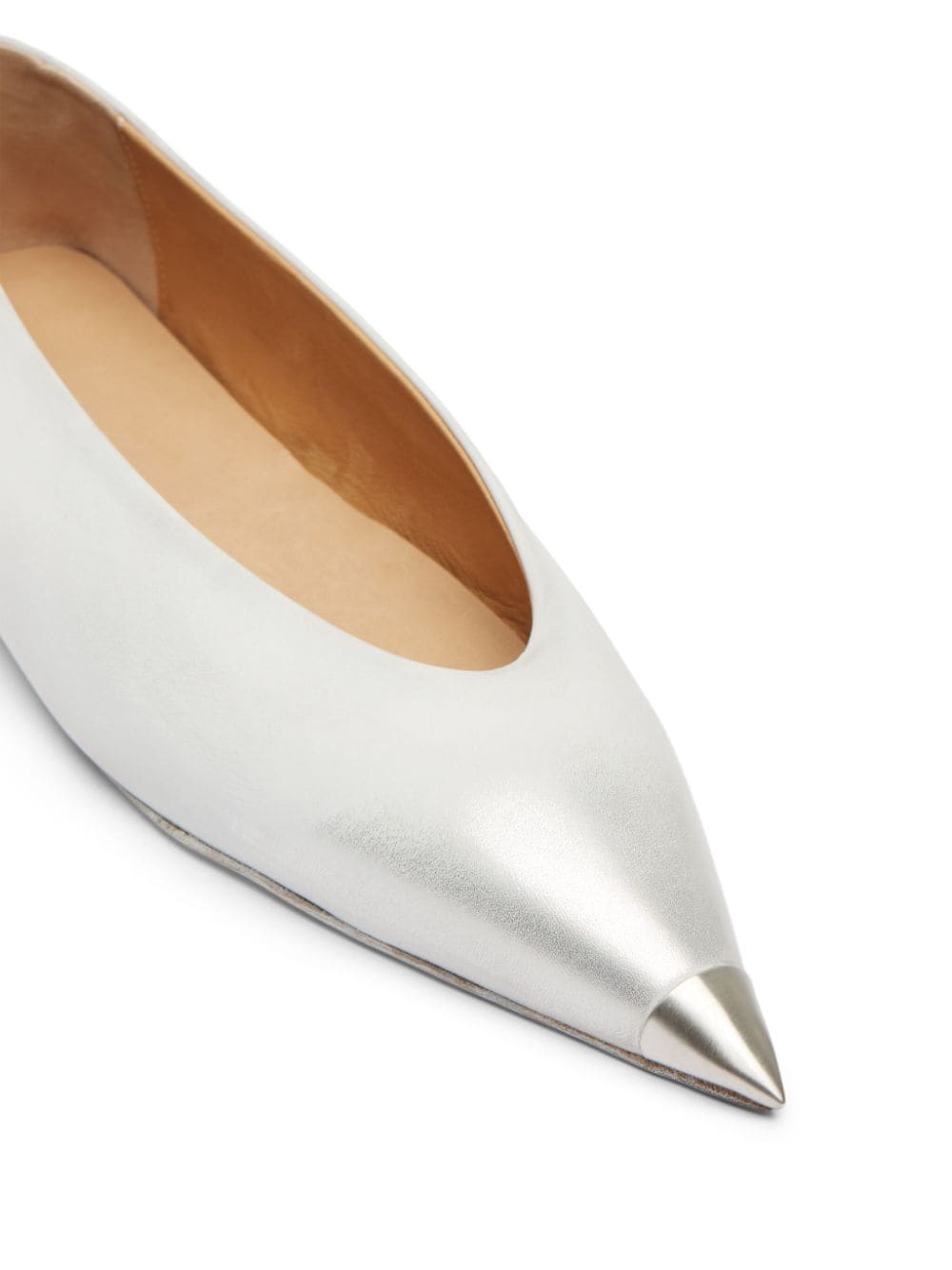 Shop Marsèll Pointed-toe Leather Ballerina Shoes In Silver