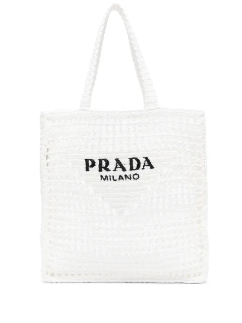 Prada logo-embroidered crochet tote bag