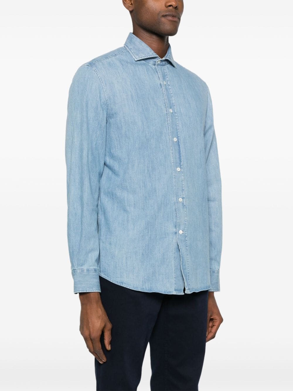 Shop Brunello Cucinelli Spread-collar Denim Shirt In Blue