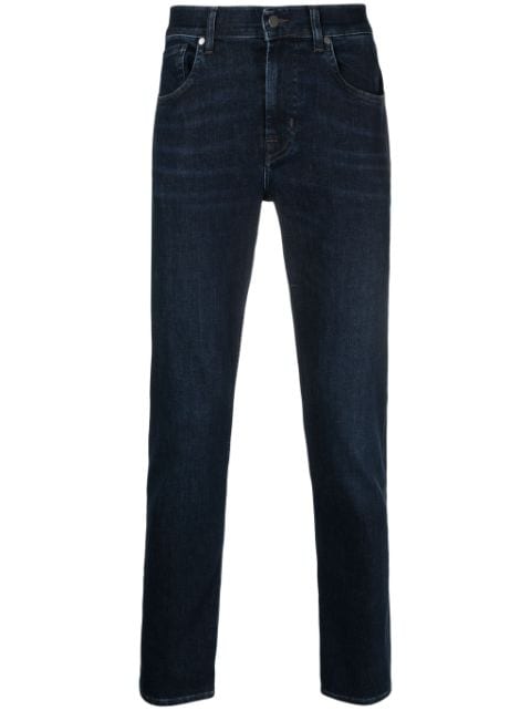 7 For All Mankind logo-appliqué whiskering-effect slim-cut jeans