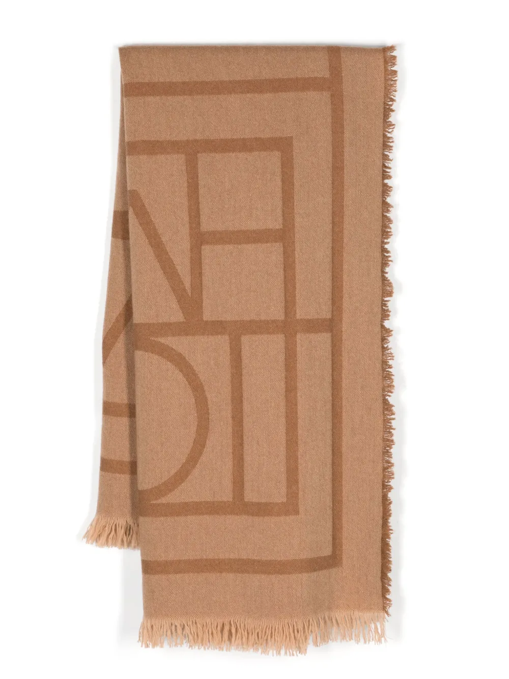 Totême Monogram Wool Cashmere Scarf Camel In Brown