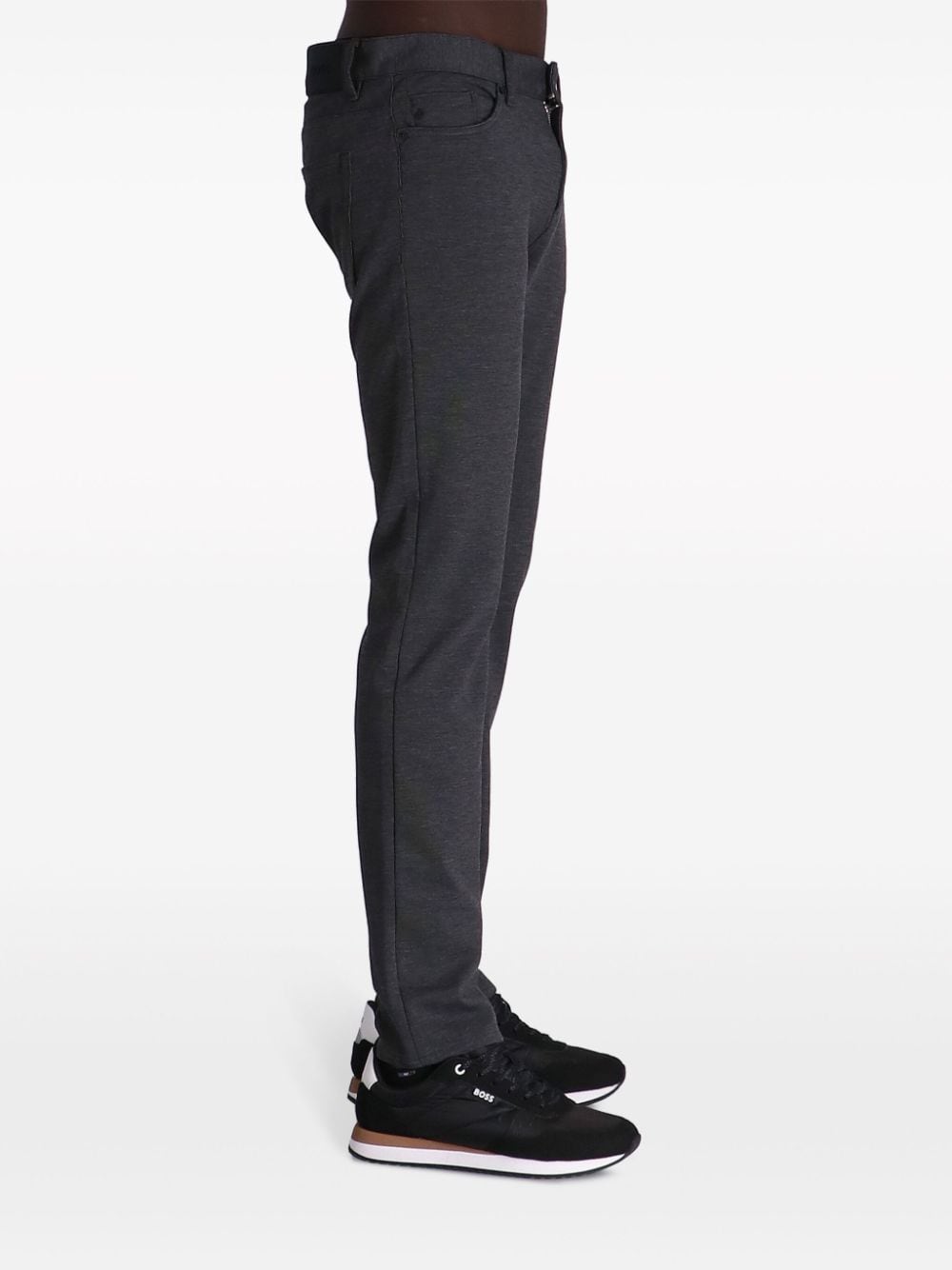 Shop Hugo Boss Slim-cut Brushed-effect Trousers In Grey