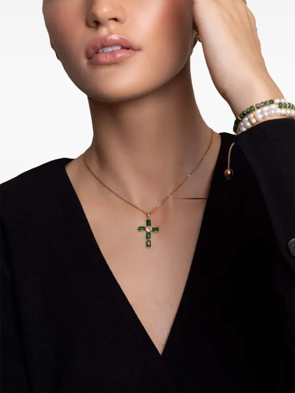 Nialaya Jewelry クリスタル クロスチャーム ネックレス | ゴールド