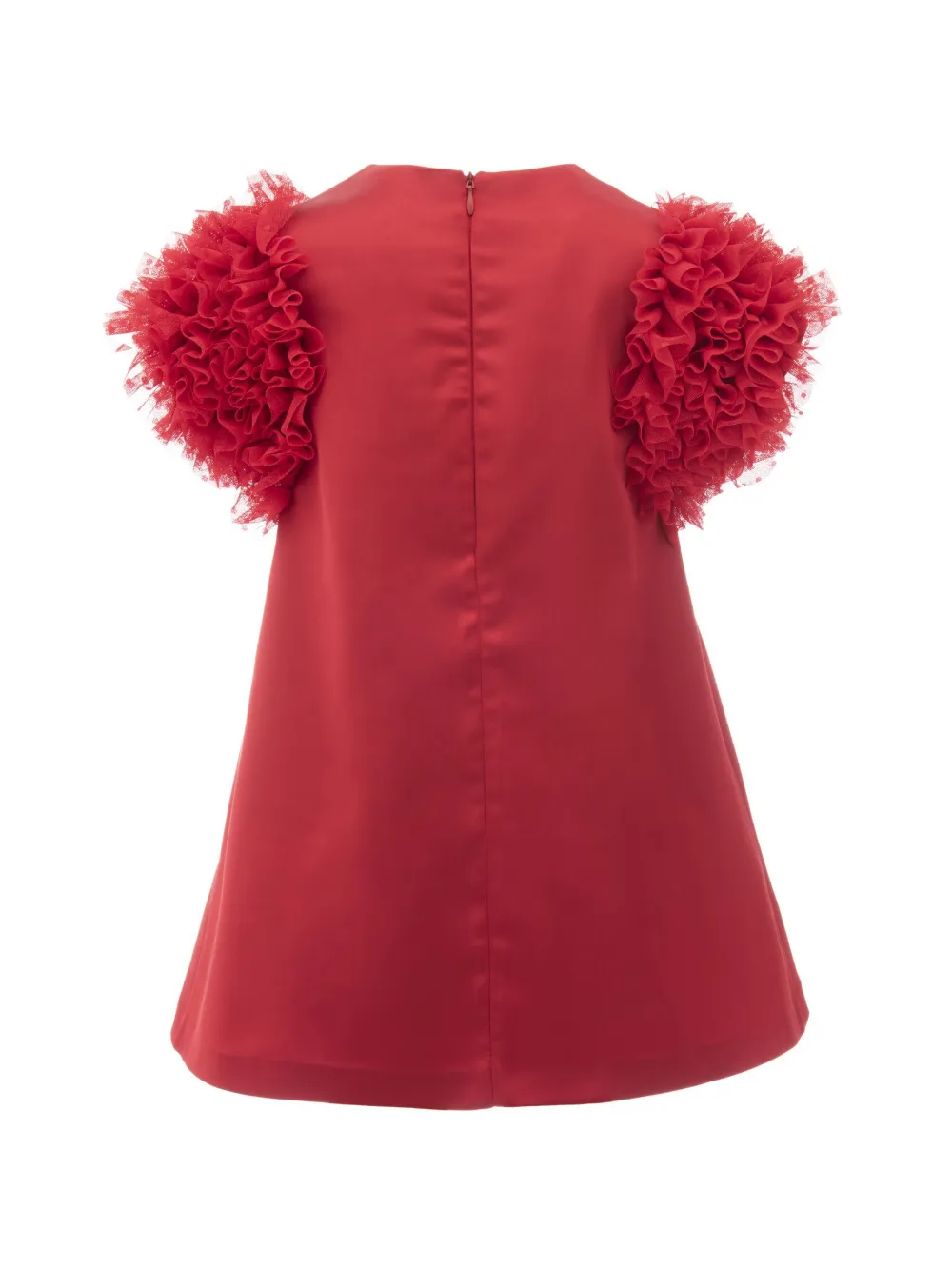  Tulleen Ruffle-sleeve Dress - Red 