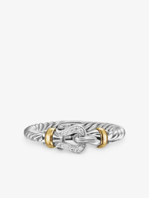 David Yurman 18kt yellow gold and sterling silver Petite Buckle diamond ring (2mm)