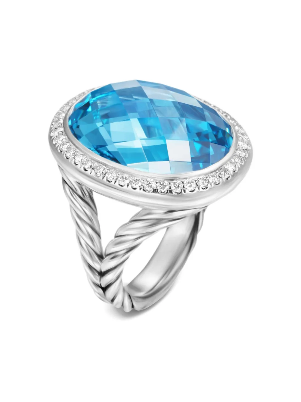  David Yurman Sterling Silver Albion Oval Topaz And Diamond Ring (21mm) 