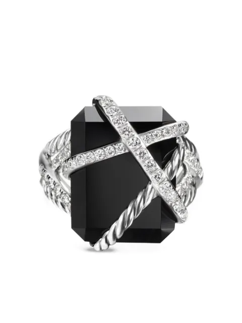 David Yurman sterling silver Cable Wrap onyx and diamond ring (18mm)